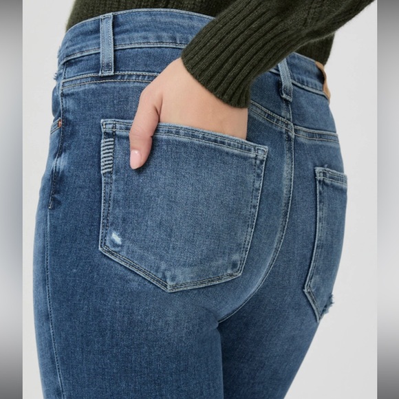Paige Colette Crop Flare Distressed Blue Jeans w Raw Hem - Picture 7 of 16
